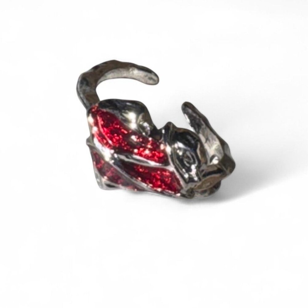 Silver plated heart adjustable ring with red crystal